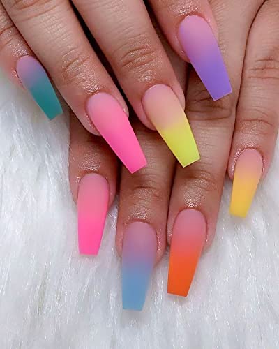 Coffin Ombre Acrylic Nails Set - 24 Pieces in Mixed Colors for Stylish Manicure - Image 6