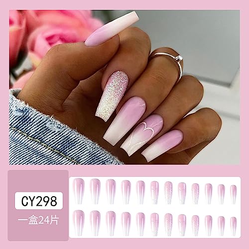 24-Piece Ombre Glitter Coffin Acrylic Nails Set Durable Stylish Design - Image 3