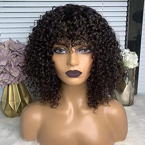 14 Inch Curly Bang Human Hair Wig for Women Natural Look Lightweight - Image 4