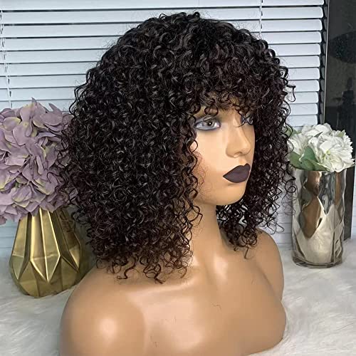 14 Inch Curly Bang Human Hair Wig for Women Natural Look Lightweight - Image 3