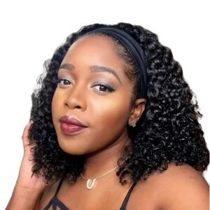 22 Inch Curly Human Hair Headband Wig for Women, Natural Feel and Look
