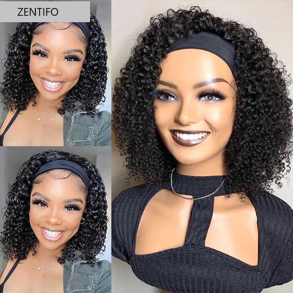 22 Inch Curly Human Hair Headband Wig for Women, Natural Feel and Look - Image 2