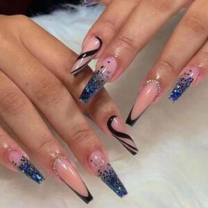 Dark blue acrylic nails for a trendy look.