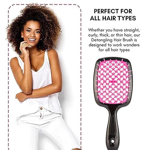 Detangling Hair Brush for All Hair Types, Flexible Bristles, Ergonomic Handle, Black - Image 2