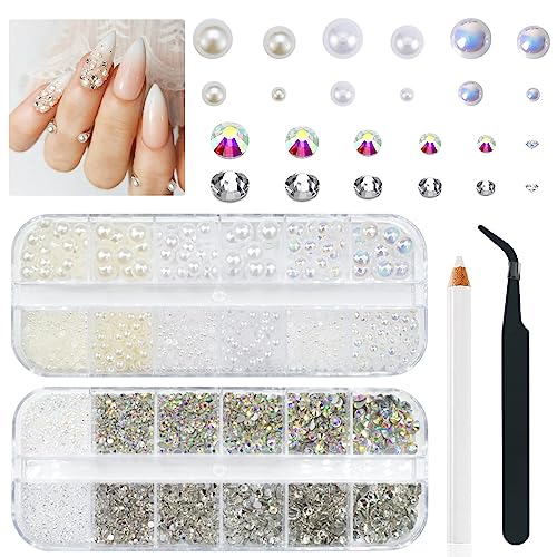 Sparkling Diamond Acrylic Nail Set - Full Cover Artificial Fingernails - Size Medium