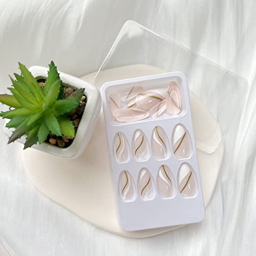 Set of 24 Elegant White and Gold Acrylic Nails for Stunning Manicure - Image 5
