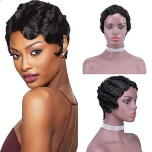 20 Inch Natural Feel Human Hair Finger Wave Wig for Women