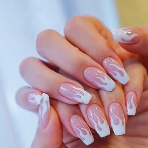 Flame Design Acrylic Nails Kit for Unique Nail Art - 24 Pieces