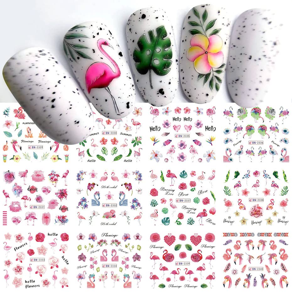 Flamingo Summer Nail Art Set - 24 Piece Acrylic Design Kit