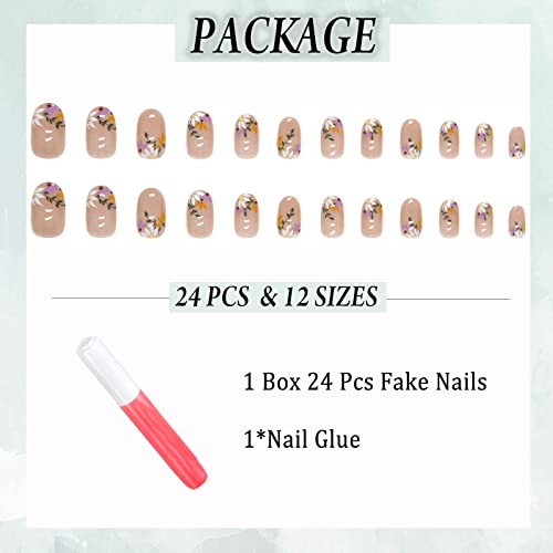 New 24 Piece Floral Acrylic Nail Designs Set for Stylish Manicure - Image 4