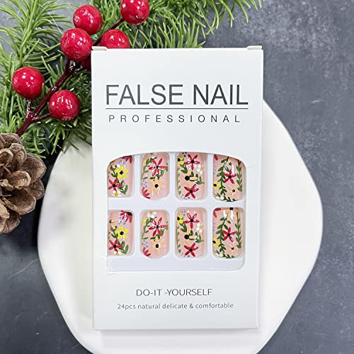 24 Piece Floral Design Acrylic Nails Set for Easy Application - Image 4