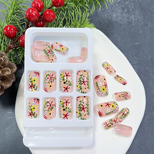 24 Piece Floral Design Acrylic Nails Set for Easy Application - Image 3