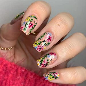 24 Piece Floral Design Acrylic Nails Set for Easy Application