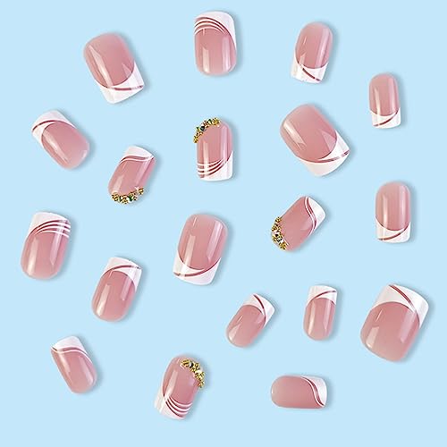 Elegant French Manicure Acrylic Nails Set with Stylish Designs, 24 Piece - Image 3