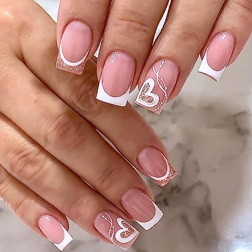 Elegant French Tip Acrylic Nail Art Kit, 24 Piece Set