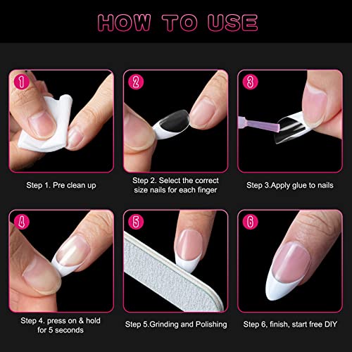 Long French Tip Almond Acrylic Nails - Elegant, Durable Design for Perfect Manicures - Image 5