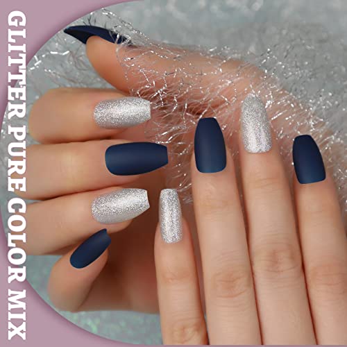 24 Piece Glitter Coffin Acrylic Nail Set for Elegant Nail Art - Image 7