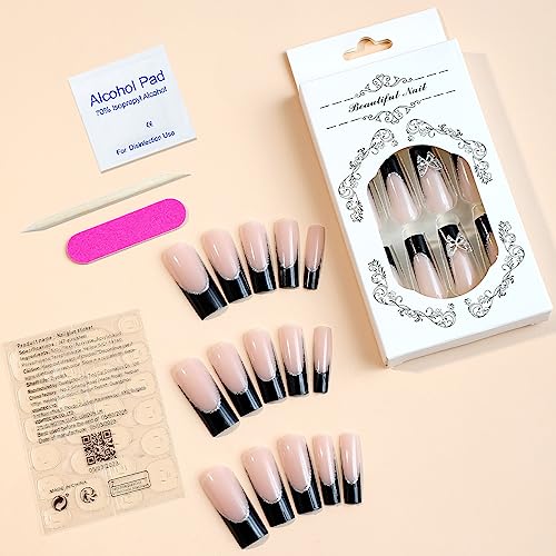 Black Acrylic Nail Set with Glitter Tips for Elegant Nail Art - Image 3