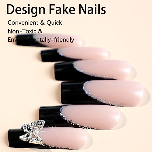 Black Acrylic Nail Set with Glitter Tips for Elegant Nail Art - Image 4