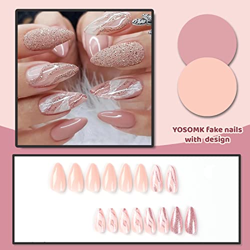 Sparkling Almond Shaped Acrylic Nails Set for Beautiful Nail Art and Design - Image 3