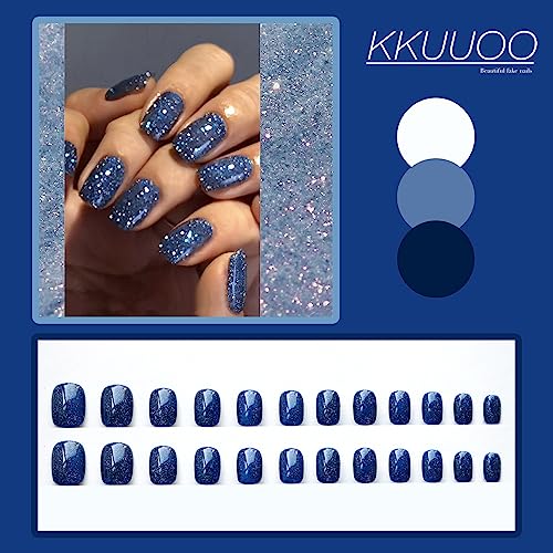 Sparkling Blue Acrylic Nails Kit - 24 Pieces for a Glamorous Manicure - Image 6