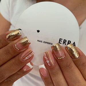 Sparkling Gold Acrylic Nails Kit 24 Piece Set for Elegant Manicures