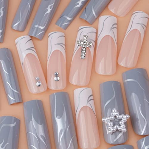 Gray Acrylic Press-On Nails - 24-Piece Set for Effortless Glamour - Image 4