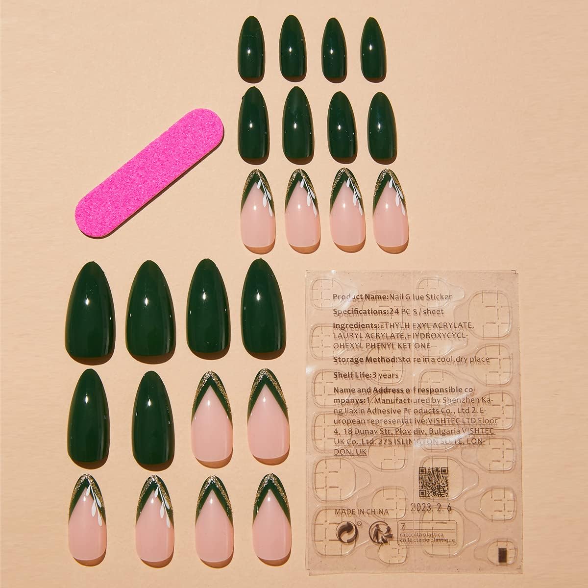 24-Piece Green Acrylic Nails Kit for Trendy Nail Art - Durable and Stylish - Image 5