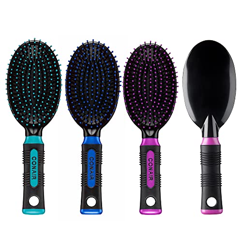 Hair brush with cushioned bristles for gentle styling.