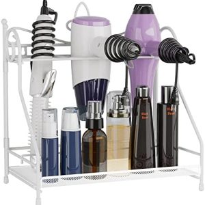 Hairdryer storage solution for bathroom organization.