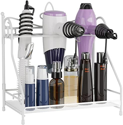 Hairdryer storage solution for bathroom organization.