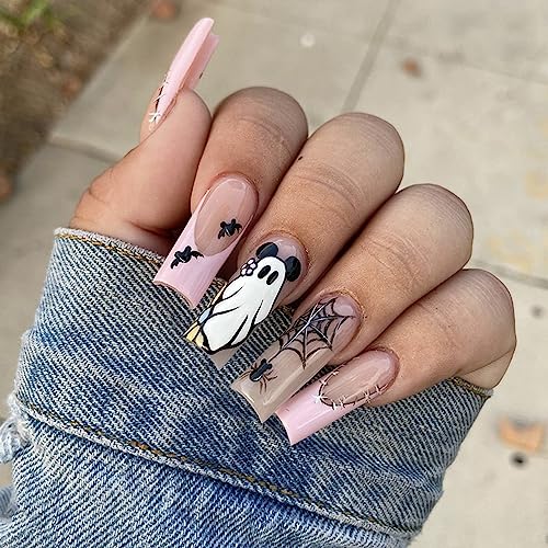 Spooky Halloween Acrylic Nails for Women - 24 Piece Set with Stylish Nail Art