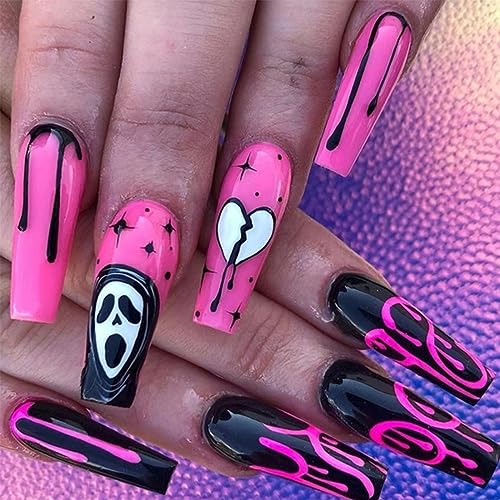 Halloween-themed coffin-shaped acrylic nails. - Image 6
