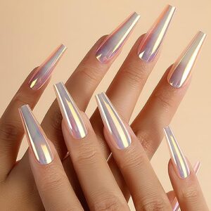 Holographic Coffin Acrylic Nail Set for Chic Nail Art - 24 Pieces