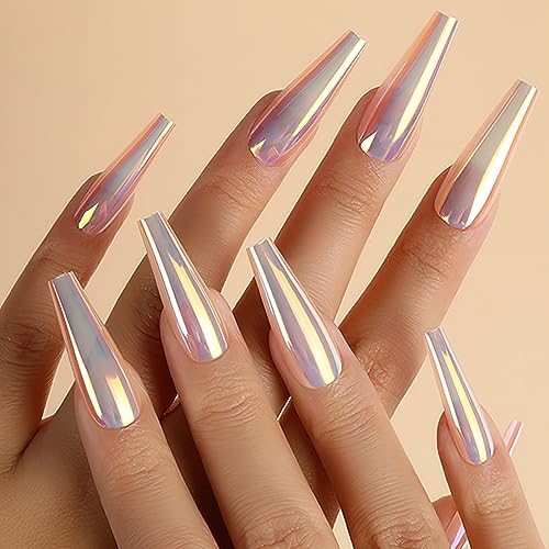 Holographic Coffin Acrylic Nail Set for Chic Nail Art - 24 Pieces