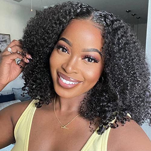 22 Inch Natural Looking Human Hair Afro Lace Front Wig for Women