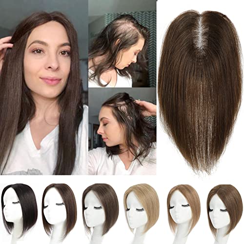 Natural Human Hair Topper for Volume and Coverage, Medium Size