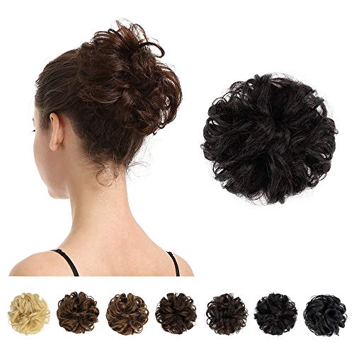 Messy Human Hair Bun Extensions for Elegant Updos and Hairstyles, Natural Brown