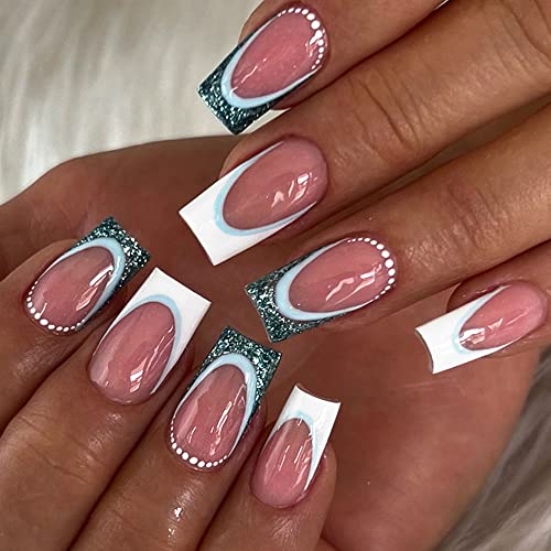 24 Piece Long Light Blue Acrylic Nails Set for a Chic Look