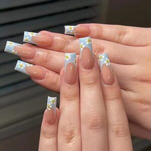 Light Blue Coffin Shaped Acrylic Nail Tips 24 Piece Set for Stylish Nail Art