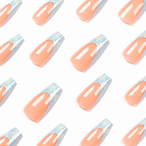 Light Blue Coffin Shaped Acrylic Nail Tips 24 Piece Set for Stylish Nail Art - Image 5