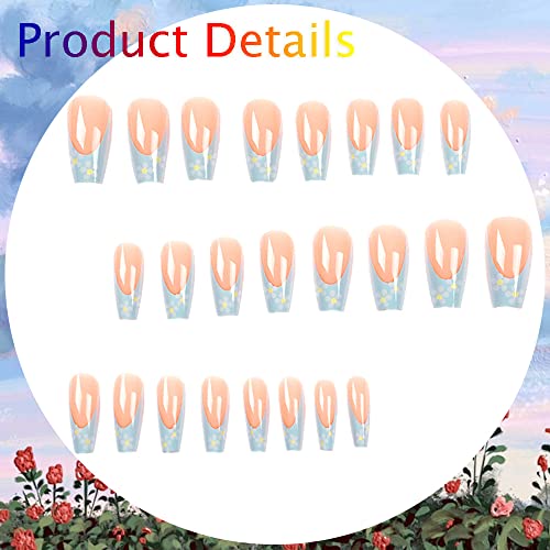 Light Blue Coffin Shaped Acrylic Nail Tips 24 Piece Set for Stylish Nail Art - Image 4