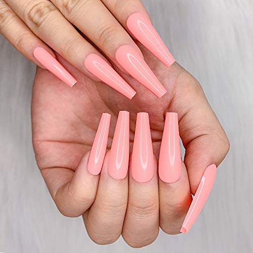 Light Pink Long Coffin Acrylic Nails 24 Piece Set for Nail Art - Image 3