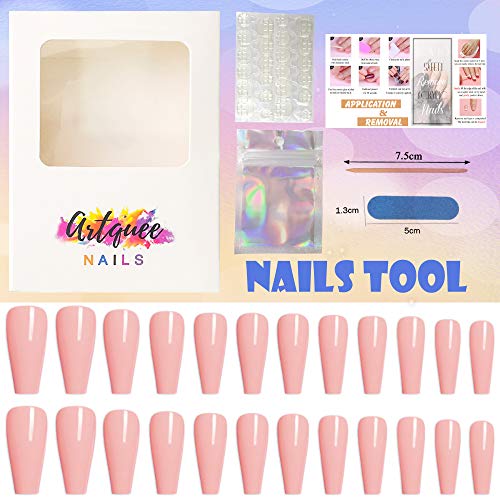 Light Pink Long Coffin Acrylic Nails 24 Piece Set for Nail Art - Image 6