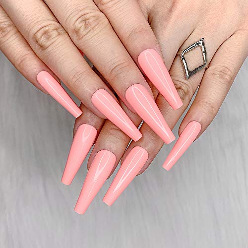 Light Pink Long Coffin Acrylic Nails 24 Piece Set for Nail Art