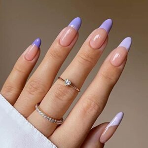 24 Piece Long Light Purple Acrylic Nails Set Stylish Design