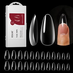 Clear Finish Long Almond Acrylic Nails for Elegant Nail Art, 24 Piece Set