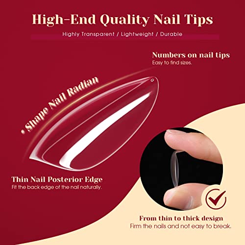 Clear Finish Long Almond Acrylic Nails for Elegant Nail Art, 24 Piece Set - Image 3