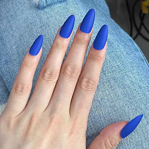 Matte Blue Acrylic Nails Stylish Trendy Nail Art Design 24 Pieces - Image 6