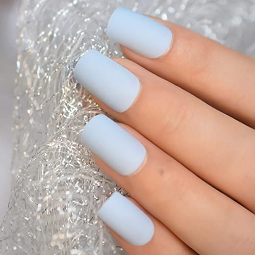 Matte Blue Acrylic Nails 24 Piece Set for Stylish and Durable Manicures - Image 4